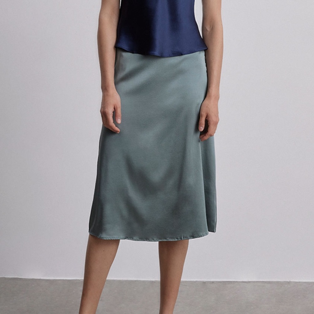 Silk Maison Bias Cut Silk Skirt Sage Medium